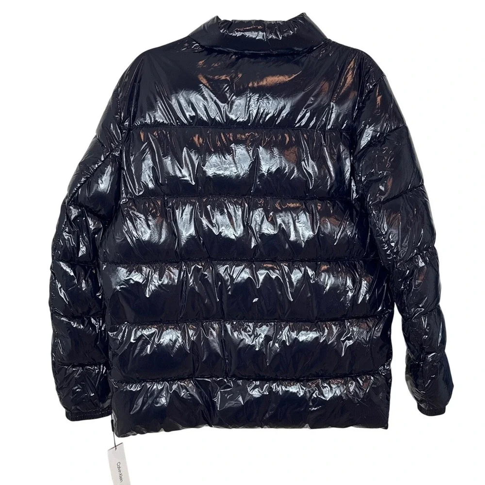 Calvin Klein Men's Glossy Black Puffer Jacket Water Resistant‎ Medium